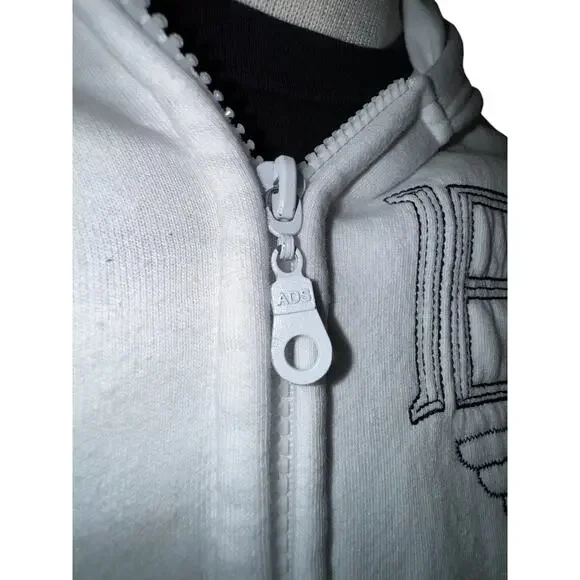 Emporio Armani Mens Size M White Zip Up Hoodie Logo Knit Sleeves